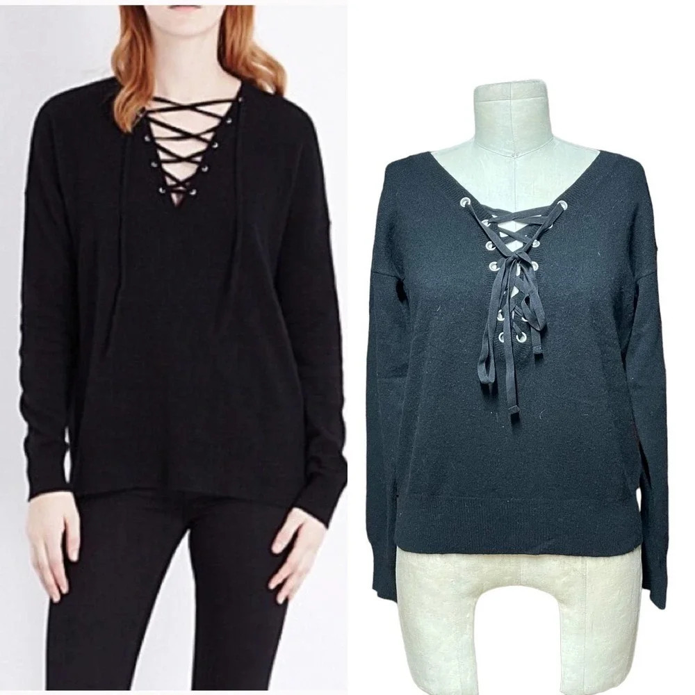 The Kooples Black Wool Cashmere Blend Lace-Up Sweater Size 1 / Small